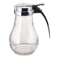 Winco 14 oz Thumb-Operated Glass Syrup Dispenser with Chrome-Plated Top