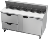 Beverage-Air 60 Inch Two-Section Sandwich Prep Table with 2 Drawers, 1 Door, and 16 1/6-Size Pan Top