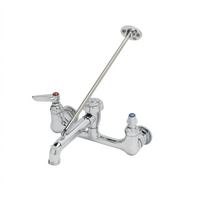 T&S Brass 8-Inch Wall Mount Service Sink Faucet with Vacuum Breaker and Garden Hose Outlet, Polished Chrome