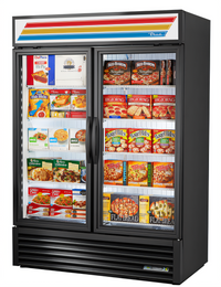 True Two-Section Glass Door Freezer Merchandiser, 54-Inch Wide, Self-Contained Bottom Mount