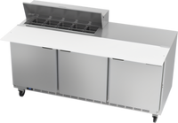 Beverage-Air SPE72HC-10C 72-Inch Three-Section Sandwich Prep Table Refrigerator with 17-Inch Cutting Board and 10-Pan Cut Top
