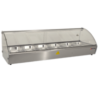 Countertop Full-Service Hot Food Display Case, 44 Inch, Curved Glass Front, Sliding Rear Doors