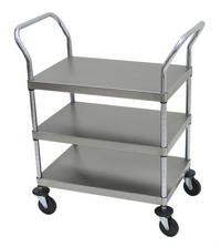 Advance Tabco Three-Shelf Stainless Steel Open-Design Utility Bus Cart with Casters, 18 x 27 Inch Shelves