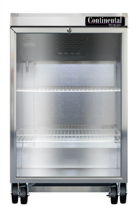 Continental Refrigerator 24-Inch Single-Door Back Bar Display Cooler with Hinged Glass Door, Stainless Steel Top, Black Finish