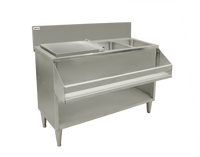 Omcan 36 Inch Stainless Steel Cocktail Mix Unit with Sink, Ice Bin, Backsplash, Sliding Cover, Speed Rail and Undershelf