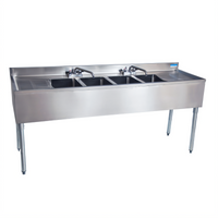 BK Resources Slim-Line 4-Compartment Stainless Steel Underbar Sink with Dual Drainboards, 84 Inch Wide