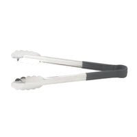 Winco 12-Inch Heat-Resistant Stainless Steel Utility Tongs with Black Non-Slip Handle