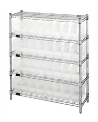 Quantum Bin Wire Shelving Center with 5 Shelves and 32 Clear Bins, 36 x 12 x 39 Inches, Chrome Finish