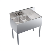 Krowne Royal Series Two-Compartment Underbar Sink Unit with Right Drainboard, Swing-Spout Faucet, and 10-Inch Deep Bowls, 36 Inch x 19 Inch