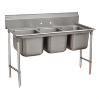 Advance Tabco Regaline 3-Compartment Commercial Sink with 16 x 20 Inch Bowls, Open Frame Base, No Drainboards