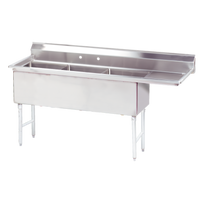 Advance Tabco 3-Compartment Fabricated Sink with 24 Inch Right Drainboard, 14 Gauge 304 Stainless Steel