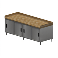 BK Resources CMBT-3096S Hard Maple Bakers Top Chef Table with Stainless Steel Cabinet Base and Sliding Doors