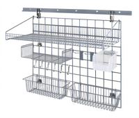 Quantum Store Grid Medium-Duty Wall-Mounted Shelving Starter Kit with Shelf, Basket, Hooks and Clear Bin