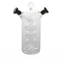 American Metalcraft Dual-Chamber Oil & Vinegar Cruet, 12 oz Clear Hand-Blown Glass with Black Silicone Lids
