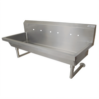 BK Resources Three-Station Wall-Mounted Stainless Steel Hand Wash Sink, 72 Inches Wide