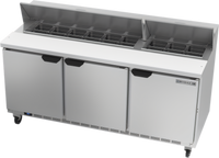 Beverage-Air Three-Section Sandwich Top Refrigerated Prep Table, 72-Inch Wide, 3 Doors, 18-Pan Top