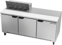 Beverage-Air 72-Inch Three-Section Sandwich Prep Table Refrigerator with 8-Pan Top and 10-Inch Cutting Board