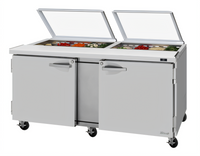 Turbo Air PRO Series 72-5/8 Inch Two-Section Sandwich/Salad Prep Table with Glass Lid, 18-Pan Capacity