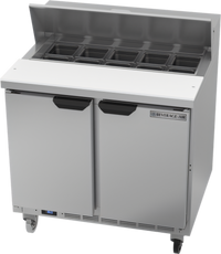 Beverage-Air 36-Inch Two-Section Sandwich Prep Table Refrigerated Counter with 10-Pan Opening and 10-Inch Cutting Board