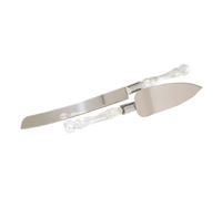 2-Piece Stainless Steel Wedding Cake Server Set with Acrylic Crystal-Cut Handles