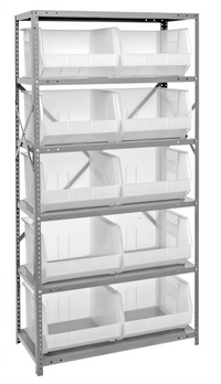 Quantum Heavy-Duty Wire Shelving Unit with 6 Shelves and 10 Clear Bins, 18 x 36 x 75 Inches