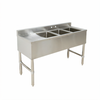 Klinger's Trading 49-Inch Three-Compartment Stainless Steel Underbar Sink with Left Drainboard and Faucet