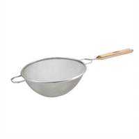 Winco Stainless Steel Double Fine Mesh Strainer with Flat Wooden Handle, 10-1/2 Inch Bowl Diameter