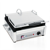 Eurodib Commercial Countertop Electric Panini Press with Flat Top & Bottom Cast Iron Plates, 14 x 10 Inches