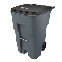 Rubbermaid Commercial Products BRUTE 95-Gallon Roll-Out Trash Container with Hinged Lid, Gray