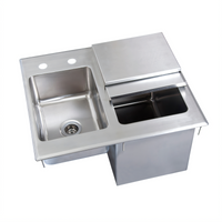 BK Resources Drop-In Ice Bin with Sink, Right-Side Bin, Sliding Lid, Stainless Steel, 21 x 18 Inches