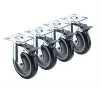 Krowne Royal Series Heavy Duty 5-Inch Swivel Plate Casters with Front Brake, 500 lb Capacity, Set of 4