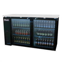 Migali Competitor Series® Two-Section Glass Door Refrigerated Back Bar Cabinet, 60.8 Inch, 15.8 Cu. Ft., Self-Contained, Black and Stainless Steel