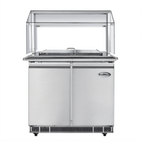 KoolMore 36-Inch Commercial Refrigerated Prep Station with Sneeze Guard and Buffet Slide, 2-Door, 2-Section, Stainless Steel
