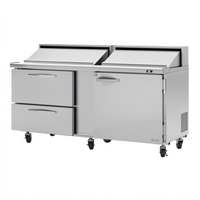 Turbo Air PRO 72 5/8-Inch Two-Section Sandwich/Salad Prep Table with 1 Door, 2 Drawers, and 18-Pan Top