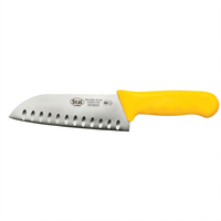 Winco Stäl 7-Inch Stamped Santoku Knife, High Carbon German Steel, Granton Edge, Yellow Polypropylene Handle