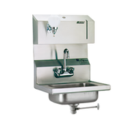 Eagle Group Wall-Mounted 304 Stainless Steel Hand Sink with Towel and Soap Dispensers, Splash-Mount Gooseneck Faucet and Polymer Lever Drain
