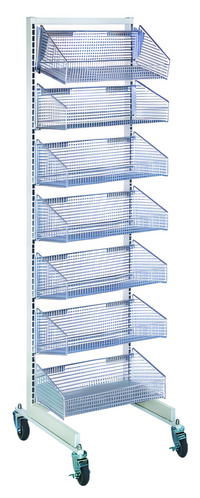 Quantum Mobile Single-Sided Partition Wall Starter Unit with 7 Baskets, 18 x 26 x 74 Inches, White/Chrome