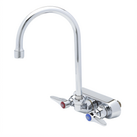 T&S Brass 4-Inch Center Wall-Mount Workboard Faucet with 5-3/4-Inch Swivel Gooseneck, 2.2 GPM Aerator, and Lever Handles