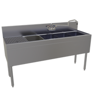 Glastender Stainless Steel Four-Compartment Underbar Sink Unit with Left Drainboard, 60-Inch x 19-Inch