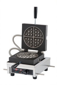 Krampouz Single Round 4-Waffle Countertop Waffle Maker, 90° Opening, 120V