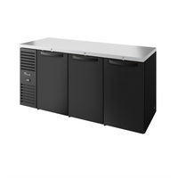 True 84-Inch Three-Section Refrigerated Back Bar Cooler with Left-Side Self-Contained Refrigeration