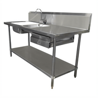 Advance Tabco Poly-Vance 96-Inch x 30-Inch Stainless Steel Sink Prep Table with Dual Bowls, Faucet, Cutting Board, Drawer and Undershelf