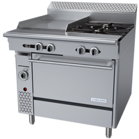 Garland Cuisine Series Heavy Duty 36-Inch Gas Range with 2 Open Burners, 18-Inch Thermostatic Griddle, and Standard Oven