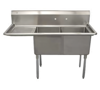 Serv-Ware 2-Compartment Economy Sink with Left Drainboard, 24 x 24 x 14-Inch Bowls, 18/304 Stainless Steel