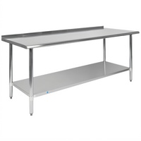 72 Inch x 30 Inch Stainless Steel Prep and Work Table with 1.5 Inch Backsplash and Undershelf
