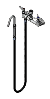 T&S Brass B-0611 Pot and Kettle Filler Wall-Mount Mixing Faucet, 8-Inch Centers, 68-Inch Hose, Hook Nozzle
