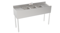 Krowne Silver Series Three-Compartment Underbar Bar Sink with Left and Right Drainboards, 60-Inch W x 18.5-Inch D