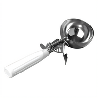 Carlisle #6 Thumb Press Disher, 4-2/3 oz, 3-Inch Round Bowl, 18/8 Stainless Steel with White Ribbed Plastic Handle