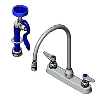 T&S Brass B-1172-96-135X 8-Inch Center Deck-Mount Workboard Mixing Faucet with Swivel Gooseneck, 96-Inch Hose, and Spray Valve