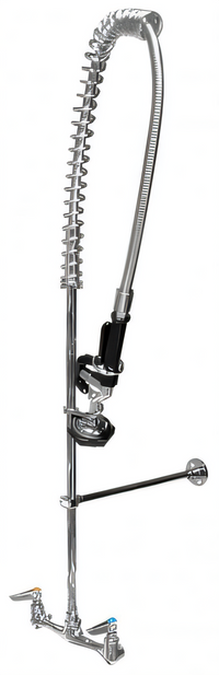 Omcan Wall-Mount Stainless Steel Pre-Rinse Assembly with 20-Inch Riser and 44-Inch Flexible Hose, 8-Inch Centers